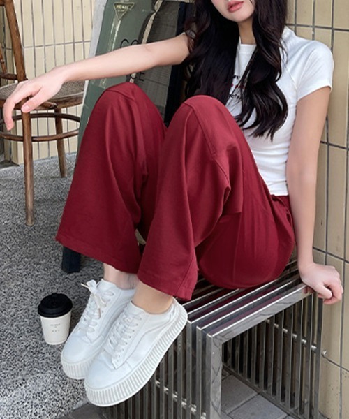Miniministore(ミニミニストア)の「ワイドパンツハイウエストストレートパンツ(スウェットパンツ・レディース・ライトイエロー/ライトグレー/ブラック/ホワイト/レッド/キャメル・FREE)」の17枚目の写真