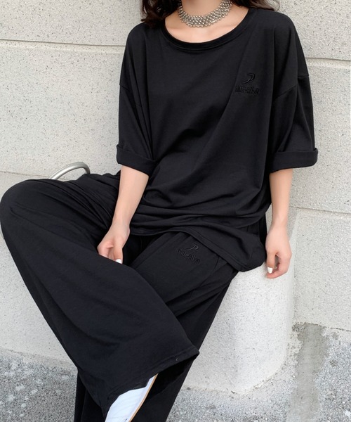 SHEENA(シーナ)の「【セットアップ】ワンポイント刺繍ロゴオーバーサイズTシャツ×ゆったりイージーワイドパンツ/2点SET(セットアップ・レディース・ベージュ/ブラック/グレー・M)」の10枚目の写真