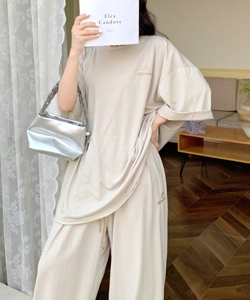 SHEENA(シーナ)の「【セットアップ】ワンポイント刺繍ロゴオーバーサイズTシャツ×ゆったりイージーワイドパンツ/2点SET(セットアップ・レディース・ベージュ/ブラック/グレー・M)」の17枚目の写真