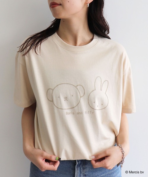 Miffy( ミッフィー)の「【miffy/ミッフィー】ミッフィーandボリスフロッキープリント半袖Tシャツ(Tシャツ/カットソー・レディース・チャコール/ベージュ・M~L/LL~3L)」の2枚目の写真