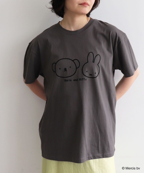 Miffy( ミッフィー)の「【miffy/ミッフィー】ミッフィーandボリスフロッキープリント半袖Tシャツ(Tシャツ/カットソー・レディース・チャコール/ベージュ・M~L/LL~3L)」の11枚目の写真