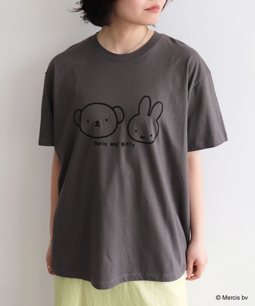 Miffy( ミッフィー)の「【miffy/ミッフィー】ミッフィーandボリスフロッキープリント半袖Tシャツ(Tシャツ/カットソー・レディース・チャコール/ベージュ・M~L/LL~3L)」の9枚目の写真