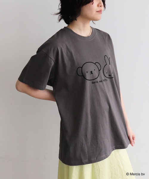 Miffy( ミッフィー)の「【miffy/ミッフィー】ミッフィーandボリスフロッキープリント半袖Tシャツ(Tシャツ/カットソー・レディース・チャコール/ベージュ・M~L/LL~3L)」の6枚目の写真