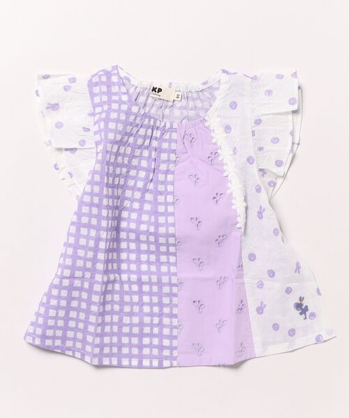KP（ケーピー）の「ローンプリント＆レース 縦接ぎブラウス（シャツ/ブラウス・キッズ・ネイビー/ラベンダー・80ｃｍ/90cm/100cm/110cm/120cm/130cm/140cm）」の2枚目の写真