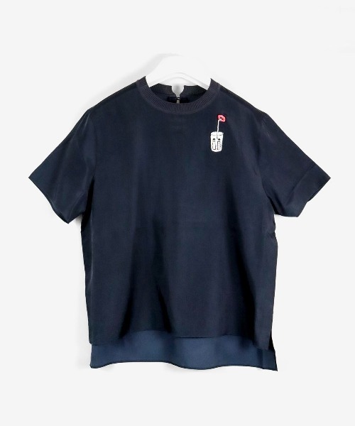 STUDIO PICONE(スタジオピッコーネ)の「コットン混サテン前後差プルオーバー(Tシャツ/カットソー・レディース・ネイビー/ホワイト/ブルー・LL/M/L)」の2枚目の写真