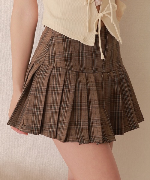 check ribbon pleats mini skirt/チェックリボンプリーツミニスカート