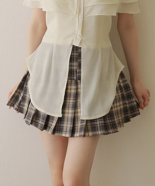 check ribbon pleats mini skirt/チェックリボンプリーツミニスカート