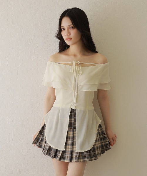 check ribbon pleats mini skirt/チェックリボンプリーツミニスカート