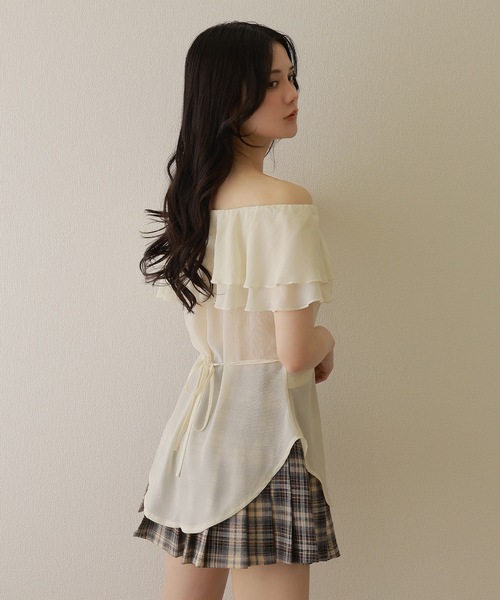 check ribbon pleats mini skirt/チェックリボンプリーツミニスカート