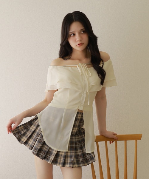 check ribbon pleats mini skirt/チェックリボンプリーツミニスカート