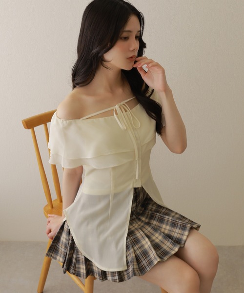 check ribbon pleats mini skirt/チェックリボンプリーツミニスカート