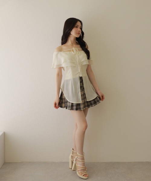 check ribbon pleats mini skirt/チェックリボンプリーツミニスカート