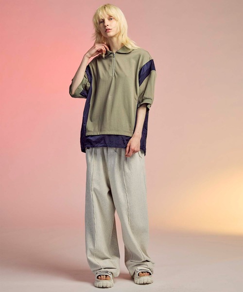 UNISEX》Prime-Over Layering Crew Neck Half Zip Polo Shirt
