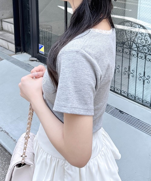 INGNI(イング)の「サイドギャザーリボン付ロゴレースリブトップス(Tシャツ/カットソー・レディース・ブラック×ホワイト/ピンク系7/グレー×ホワイト/ホワイト×ピンク・M)」の11枚目の写真
