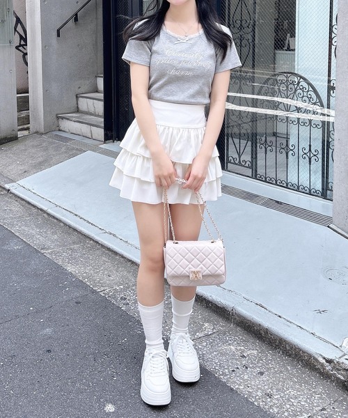 INGNI(イング)の「サイドギャザーリボン付ロゴレースリブトップス(Tシャツ/カットソー・レディース・ブラック×ホワイト/ピンク系7/グレー×ホワイト/ホワイト×ピンク・M)」の14枚目の写真