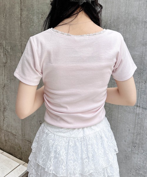 INGNI(イング)の「サイドギャザーリボン付ロゴレースリブトップス(Tシャツ/カットソー・レディース・ブラック×ホワイト/ピンク系7/グレー×ホワイト/ホワイト×ピンク・M)」の18枚目の写真