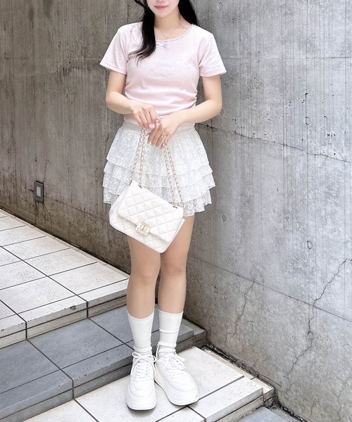 INGNI(イング)の「サイドギャザーリボン付ロゴレースリブトップス(Tシャツ/カットソー・レディース・ブラック×ホワイト/ピンク系7/グレー×ホワイト/ホワイト×ピンク・M)」の20枚目の写真