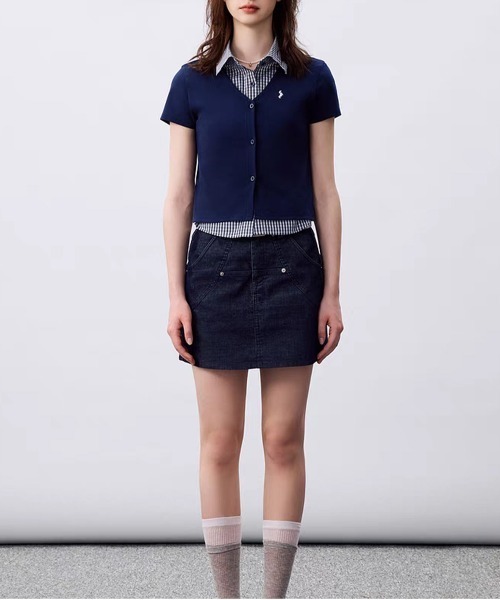 AsheKsha（アシクシャ）の「【新作】学院風 ポロ襟 セミショート 偽2重構造 トップス（Tシャツ/カットソー・レディース・ネイビー・F）」の18枚目の写真