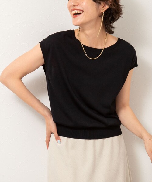 NOLLEY’S(ノーリーズ)の「《手洗い可能》18GサラサラフレンチニットT(ニット/セーター・レディース・ブラック系その他3/ブラック/ホワイト/オレンジ・38)」の3枚目の写真