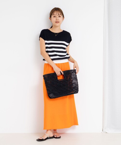 NOLLEY’S(ノーリーズ)の「《手洗い可能》18GサラサラフレンチニットT(ニット/セーター・レディース・ブラック系その他3/ブラック/ホワイト/オレンジ・38)」の12枚目の写真