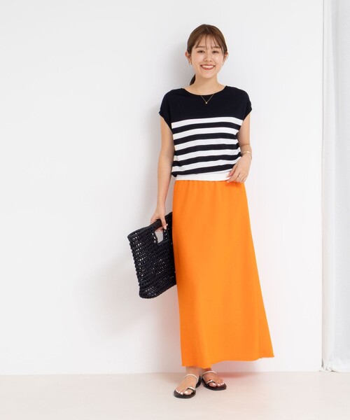 NOLLEY’S(ノーリーズ)の「《手洗い可能》18GサラサラフレンチニットT(ニット/セーター・レディース・ブラック系その他3/ブラック/ホワイト/オレンジ・38)」の13枚目の写真