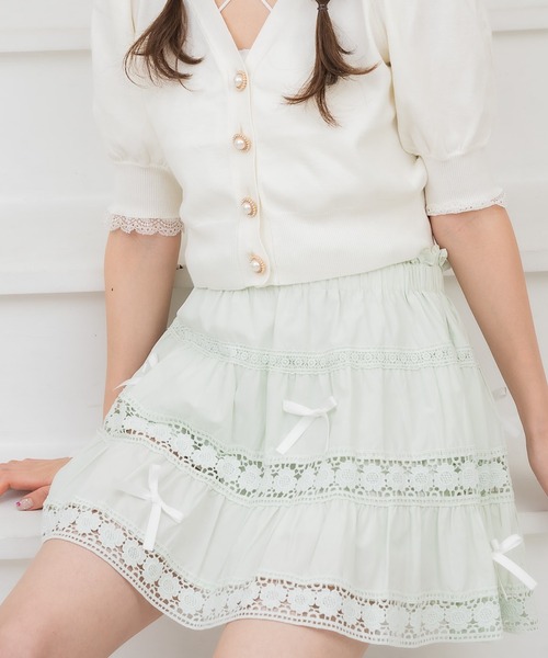 couture BY ROJITA（クチュールバイロジータ）の「【ZOZO限定発売】ランダムリボンレースコットンスカート（スカート・レディース・ミント/ホワイト/ピンク・FREE）」の2枚目の写真