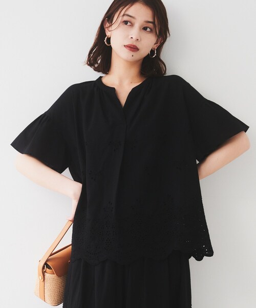ブラウス シャツ 「セットアップ可/コットン100」スカラップ刺繍ブラウス レディース セットアップ可/コットン100】スカラップ刺繍ブラウス（シャツ