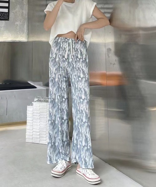 shoppinggo(ショッピングゴー)の「夏服 ワイドパンツ サマーパンツ ストレート(スラックス・レディース・ブラック/ブラック系その他2/ブラック系その他/ブラック系その他3/ブラック系その他5/ブラック系その他4/ブラック系その他6・FREE)」の4枚目の写真