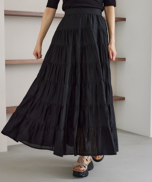 mysty woman(ミスティウーマン)の「ボリュームティアードスカート 574453(スカート・レディース・ブラック/カーキ/オフホワイト・FREE)」の2枚目の写真