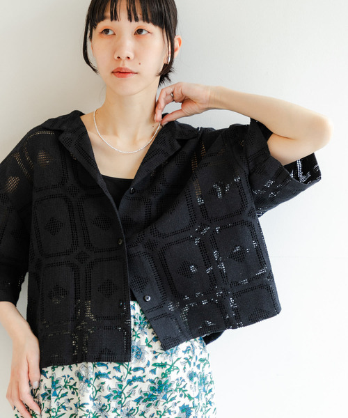 URBAN RESEARCH DOORS（アーバンリサーチドアーズ）の「『セットアップ対応』ハーフスリーブレースシャツ（シャツ/ブラウス・レディース・ナチュラル/ブラック・MEDIUM）」の2枚目の写真