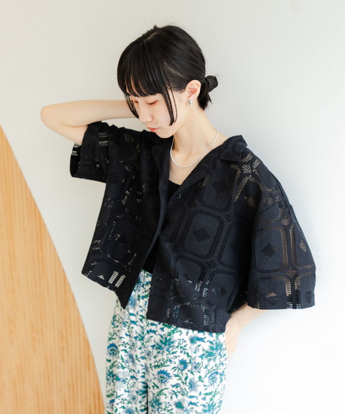 URBAN RESEARCH DOORS（アーバンリサーチドアーズ）の「『セットアップ対応』ハーフスリーブレースシャツ（シャツ/ブラウス・レディース・ナチュラル/ブラック・MEDIUM）」の7枚目の写真
