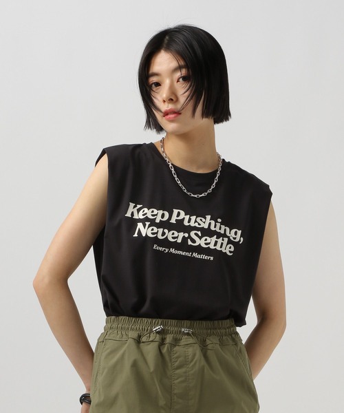 BAYFLOW(ベイフロー)の「アソートロゴプリントノースリーブT(Tシャツ/カットソー・レディース・ライトブルー/ブラック/ホワイト・FREE)」の3枚目の写真