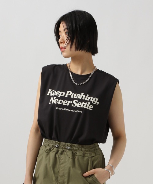 BAYFLOW(ベイフロー)の「アソートロゴプリントノースリーブT(Tシャツ/カットソー・レディース・ライトブルー/ブラック/ホワイト・FREE)」の7枚目の写真