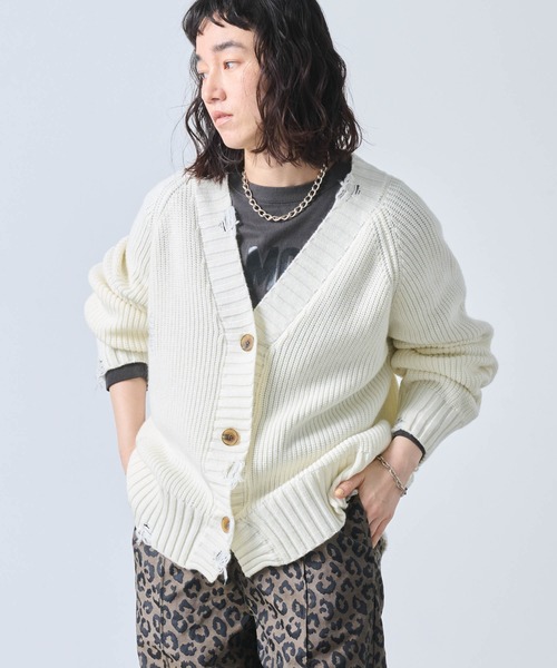 KHA:KI / カーキ　ダメージリブニットカーディガン　アイボリー新品未使用品 kha:ki（カーキ）の「「KHA:KI / カーキ」DAMAGE RIB KNIT CARDIGAN