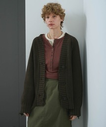 ニット セーター 「KHA:KI / カーキ」DAMAGE RIB KNIT CARDIGAN レディース kha:ki｜カーキ（レディース）のニット/セーター（Vネック）通販
