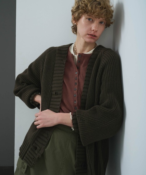 KHA:KI / カーキ　ダメージリブニットカーディガン　アイボリー新品未使用品 kha:ki（カーキ）の「「KHA:KI / カーキ」DAMAGE RIB KNIT CARDIGAN
