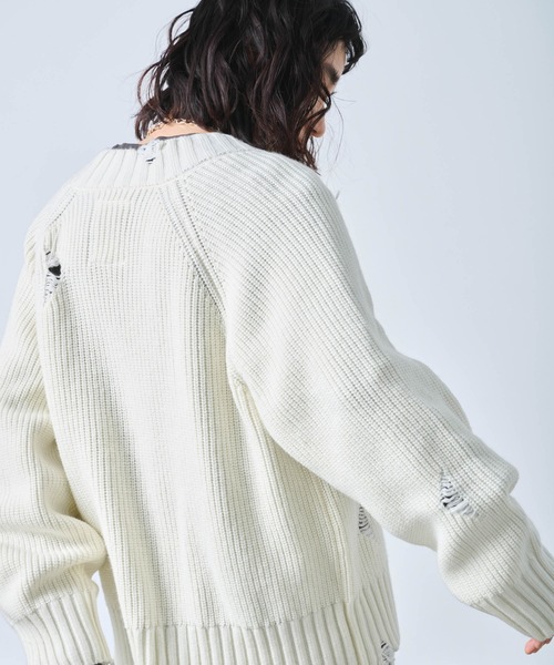 KHA:KI / カーキ　ダメージリブニットカーディガン　アイボリー新品未使用品 kha:ki（カーキ）の「「KHA:KI / カーキ」DAMAGE RIB KNIT CARDIGAN