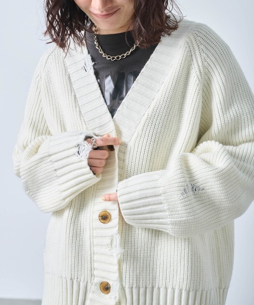 KHA:KI / カーキ　ダメージリブニットカーディガン　アイボリー新品未使用品 kha:ki（カーキ）の「「KHA:KI / カーキ」DAMAGE RIB KNIT CARDIGAN