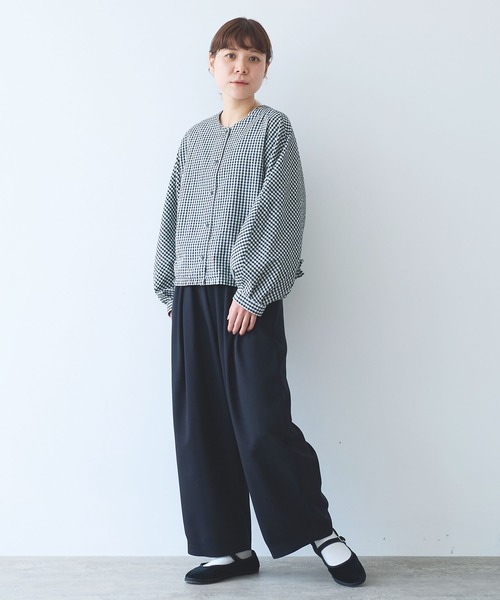yuni(ユニ )の「コットンシルク サッカーチェック2wayショートブラウス(シャツ/ブラウス・レディース・ブラック系その他・FREE)」の21枚目の写真