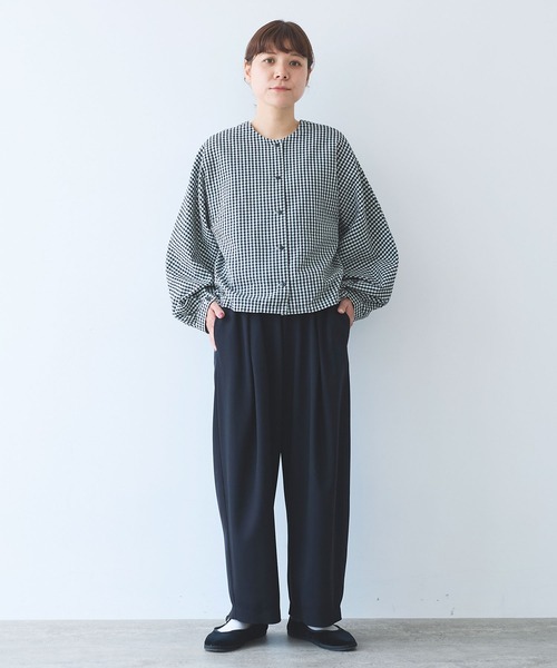 yuni(ユニ )の「コットンシルク サッカーチェック2wayショートブラウス(シャツ/ブラウス・レディース・ブラック系その他・FREE)」の20枚目の写真