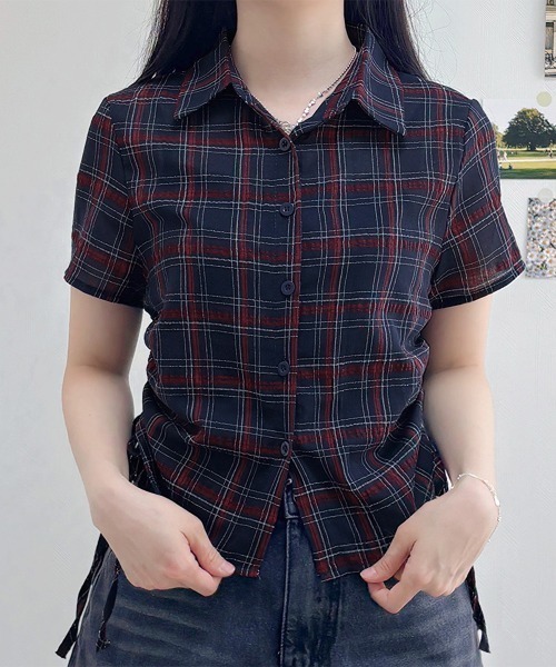 ブラウス シャツ BORROWED PLAID シャツ レディース av4319-01_1.jpg