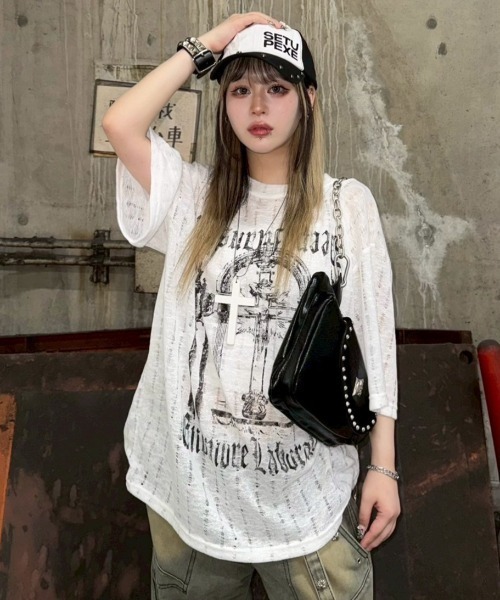 XU(エックスユー)の「【Never mind the XU】see-through short sleeve / 【ネバーマインド ザ エックスユー】シースルー半袖トップス <着用動画あり>(Tシャツ/カットソー・メンズ・ブラック/ベージュ/ホワイト/ブルーグレー・ONE SIZE)」の2枚目の写真