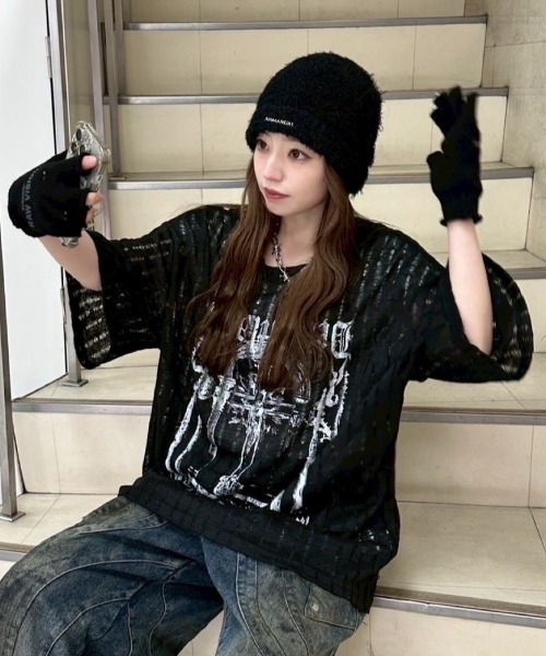 XU(エックスユー)の「【Never mind the XU】see-through short sleeve / 【ネバーマインド ザ エックスユー】シースルー半袖トップス <着用動画あり>(Tシャツ/カットソー・メンズ・ブラック/ベージュ/ホワイト/ブルーグレー・ONE SIZE)」の1枚目の写真