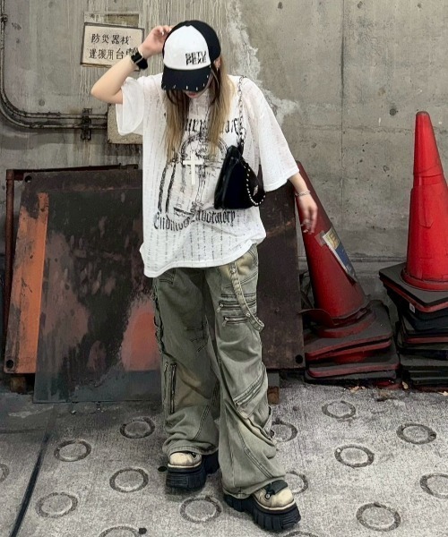 XU(エックスユー)の「【Never mind the XU】see-through short sleeve / 【ネバーマインド ザ エックスユー】シースルー半袖トップス <着用動画あり>(Tシャツ/カットソー・メンズ・ブラック/ベージュ/ホワイト/ブルーグレー・ONE SIZE)」の9枚目の写真