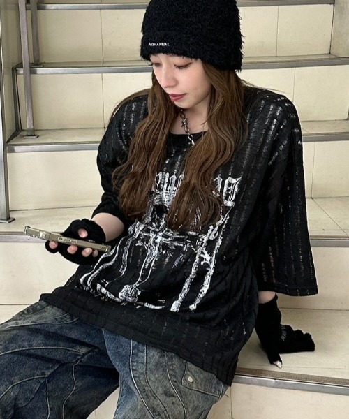 XU(エックスユー)の「【Never mind the XU】see-through short sleeve / 【ネバーマインド ザ エックスユー】シースルー半袖トップス <着用動画あり>(Tシャツ/カットソー・メンズ・ブラック/ベージュ/ホワイト/ブルーグレー・ONE SIZE)」の9枚目の写真