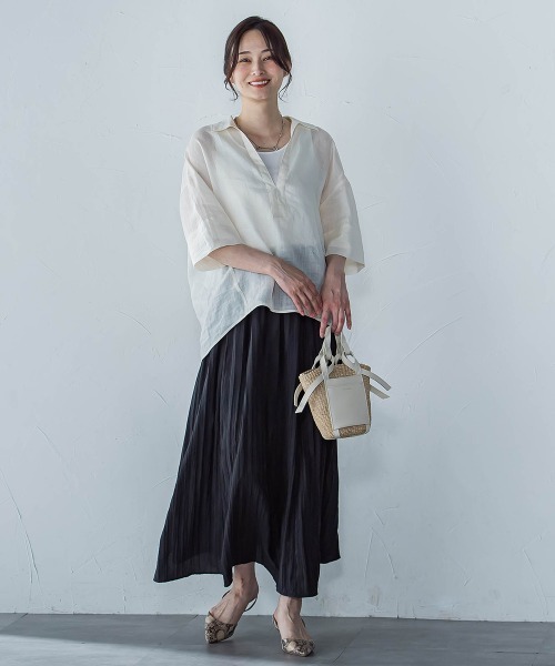 LAUTREAMONT(ロートレアモン)の「シアーリネンVネックブラウス≪手洗い可能≫(シャツ/ブラウス・レディース・ホワイト/ブラウン/イエロー・9号)」の9枚目の写真