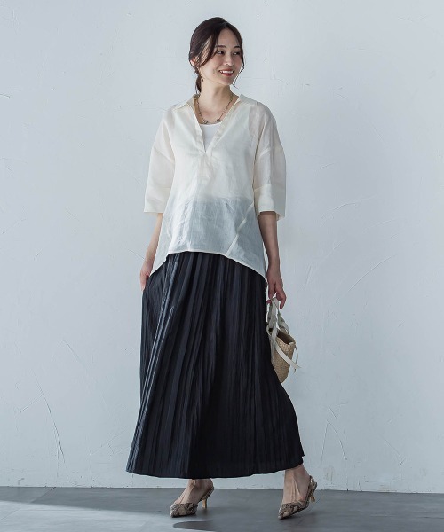 LAUTREAMONT(ロートレアモン)の「シアーリネンVネックブラウス≪手洗い可能≫(シャツ/ブラウス・レディース・ホワイト/ブラウン/イエロー・9号)」の7枚目の写真