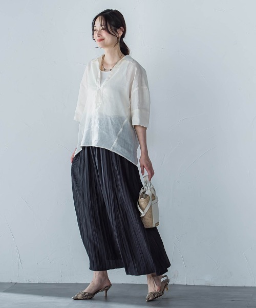 LAUTREAMONT(ロートレアモン)の「シアーリネンVネックブラウス≪手洗い可能≫(シャツ/ブラウス・レディース・ホワイト/ブラウン/イエロー・9号)」の8枚目の写真