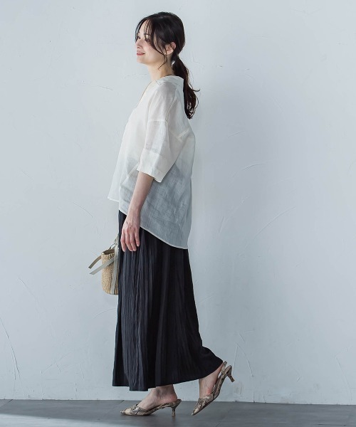 LAUTREAMONT(ロートレアモン)の「シアーリネンVネックブラウス≪手洗い可能≫(シャツ/ブラウス・レディース・ホワイト/ブラウン/イエロー・9号)」の10枚目の写真