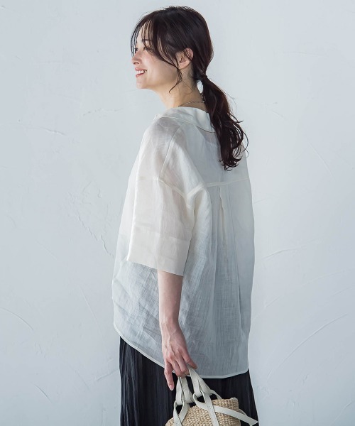 LAUTREAMONT(ロートレアモン)の「シアーリネンVネックブラウス≪手洗い可能≫(シャツ/ブラウス・レディース・ホワイト/ブラウン/イエロー・9号)」の6枚目の写真